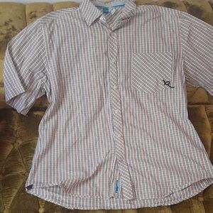 Rocawear Cream With Red and Tan Striped Casual Shirt